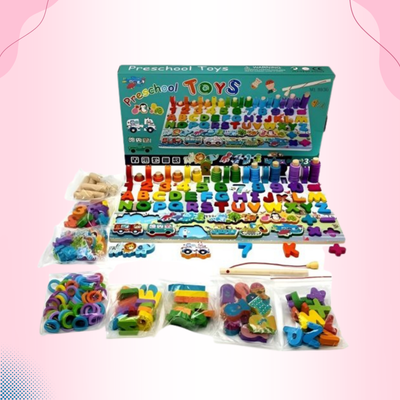 Wooden Puzzle Learning Board Toys with ABC Numbers Shapes