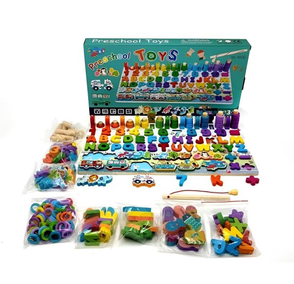 Wooden Puzzle Learning Board Toys with ABC Numbers Shapes