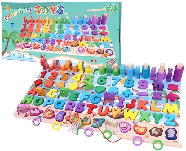 Wooden Puzzle Learning Board Toys with ABC Numbers Shapes