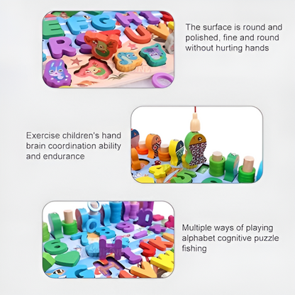 Wooden Puzzle Learning Board Toys with ABC Numbers Shapes