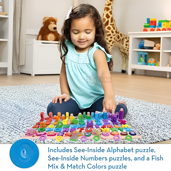 Wooden Puzzle Learning Board Toys with ABC Numbers Shapes