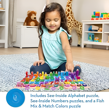 Wooden Puzzle Learning Board Toys with ABC Numbers Shapes